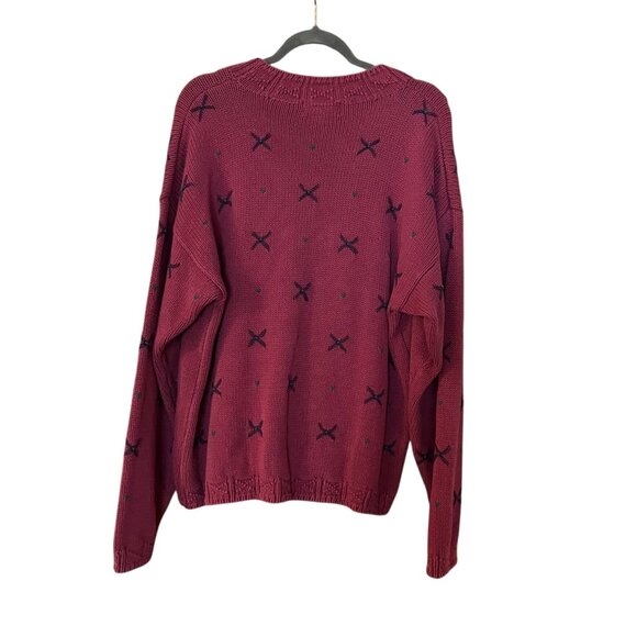 Vintage Eddie Bauer Pink X Heart Stitched Womens Knitted Chunky Sweater Sz Large - Picture 2 of 4